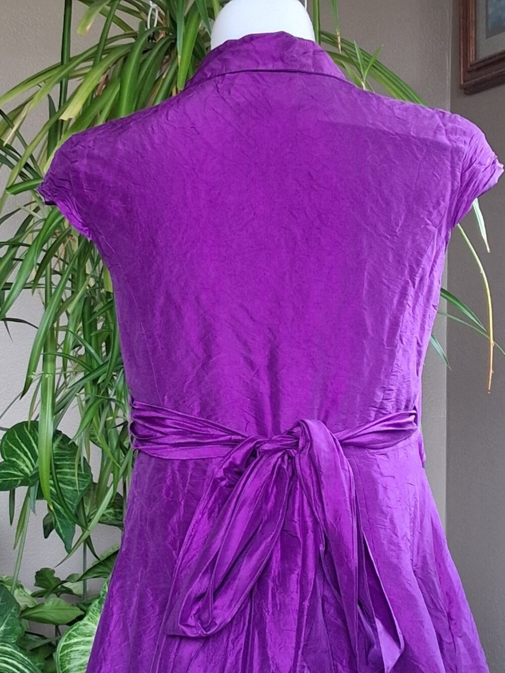 Jones NY Purple 100% Silk Iridescent Taffeta Wrap Midi Dress Wedding Cocktail 12 - Picture 4 of 12